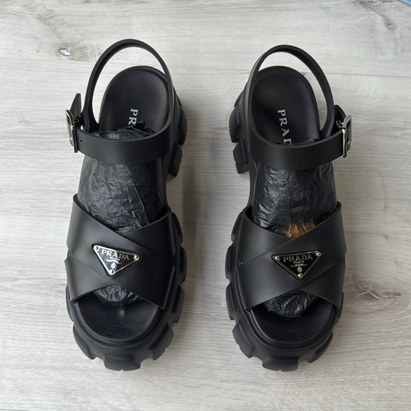 Prada Monolith rubber Black Platform Sandals black size 8 NWT in box - Picture 8 of 13